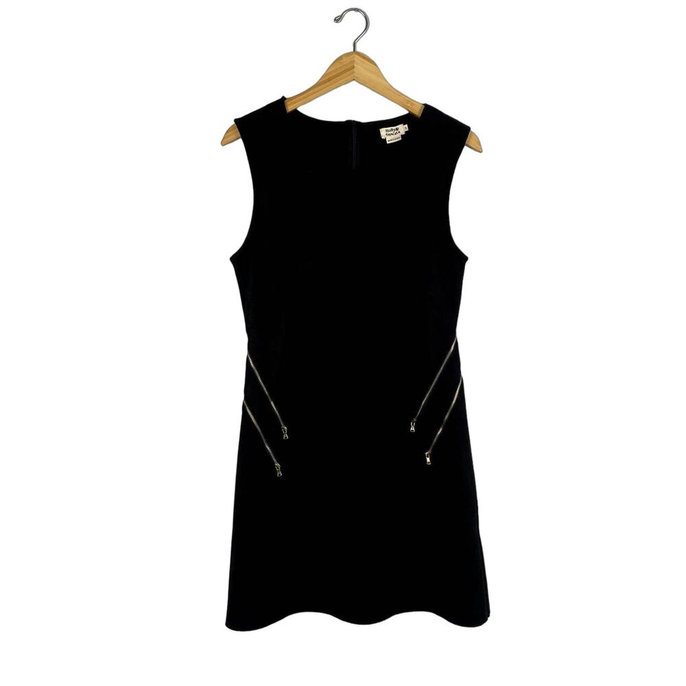 Holly Bracken Faux Suede Zipper Sheath Career Dress Black Small
